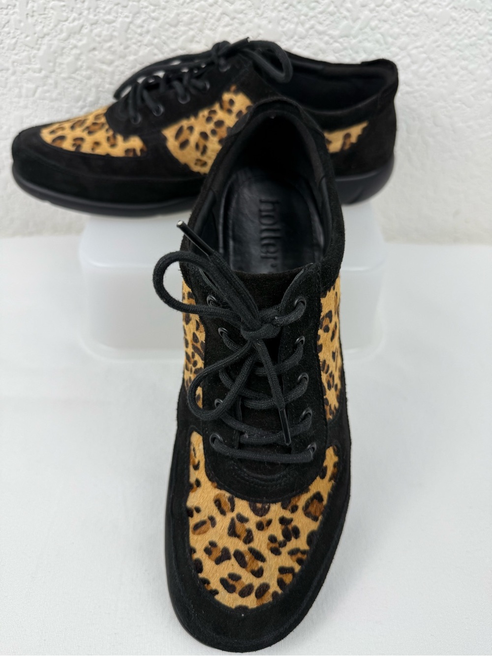 Hotter Raven Black Suede Leopard Print Comfort Shoes | Women's US 10